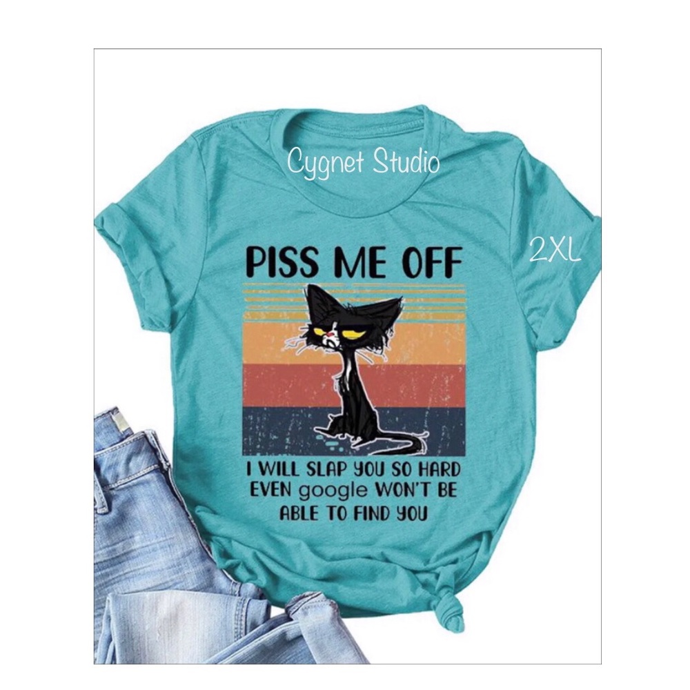 ‘SLAP U SO HARD GOOGLE WON'T BE ABLE TO FIND U’ Black Cat T-Top